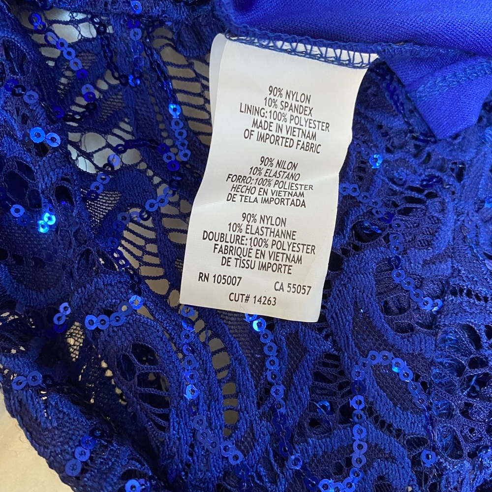 Sequined Royal Blue Stretch Lace Dress - Picture 4 of 8